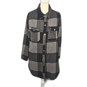 Shacket by Dictionary Black Gray Flannel Button Front Size M